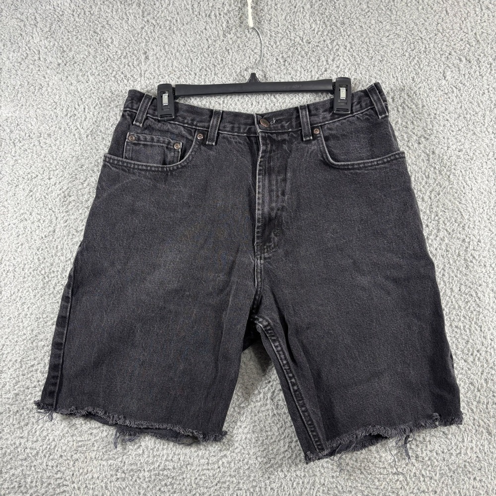 Black Denim Cutoff Shorts 36 Vintage Faded Raw Hem Kirkland Signature Mens